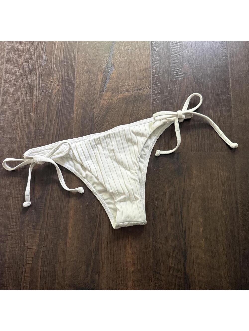 Billabong White Ribbed Cheeky Bikini Bottoms Sz S/M Side Ties